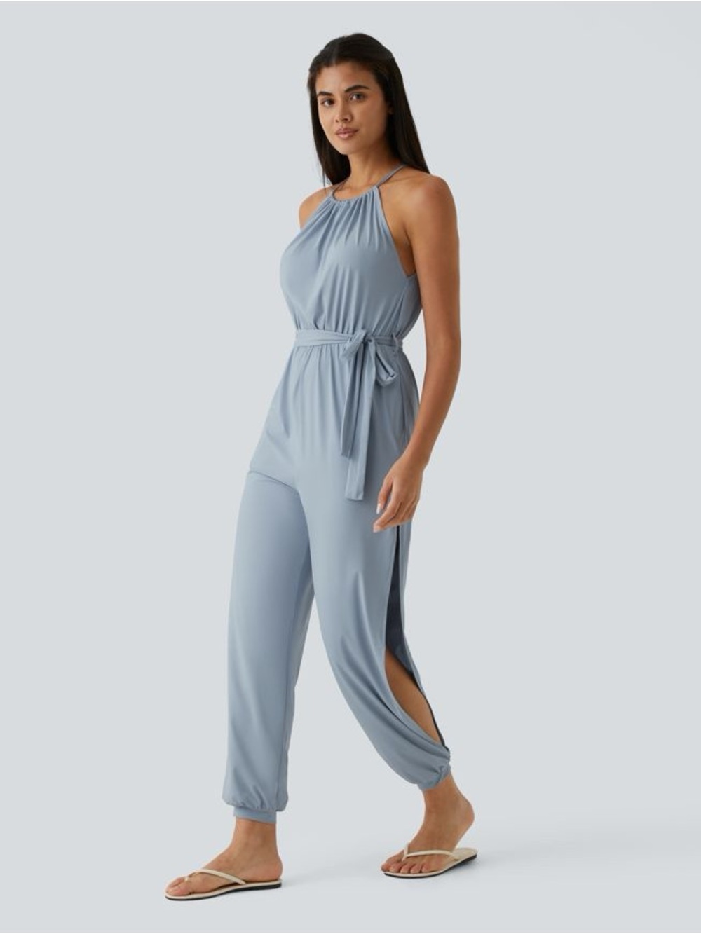HALARA Sleeveless Tie Back Belted Pocket Cut Out InstantCool Jumpsuit-UPF50+